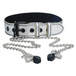 Collar con Cadena Pinzas para Pezones Plateado