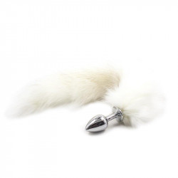 Plug Anal Metal con Cola de Zorro Sedoso 40 cm Blanco