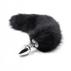 Plug Anal de Metal con Cola de Zorro Sedoso 40 cm Negro